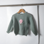 Buzo, sweater, tejido, verde agua, con diseño de globo aerostático, para niño o niña